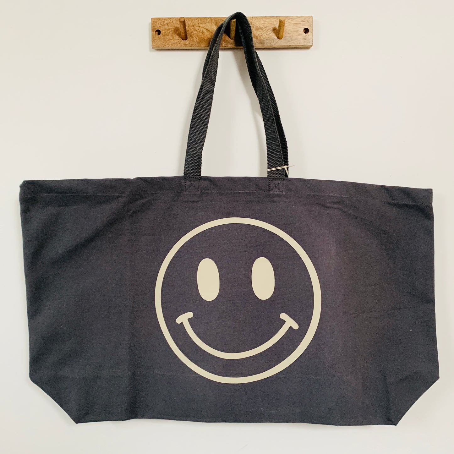 Smiley Face Oversized Tote Bag - Charcoal